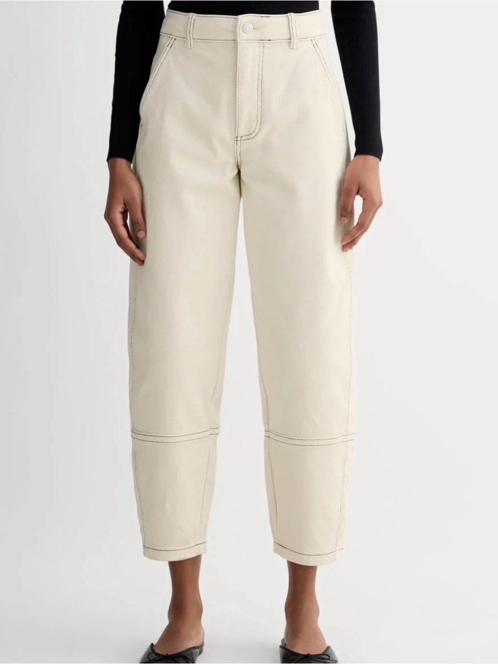 Everlane Utility Barrel Pant in Ecru with Contrast Stitch S 28R